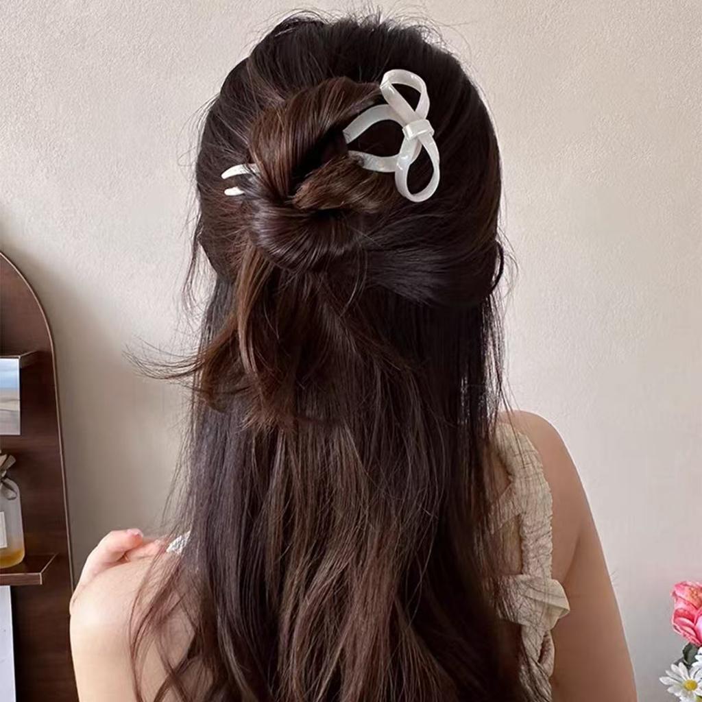 1PC Ballet Style Acetate Bow Hairpin Sweet and Cute U-shaped Hairpin New Hair Hairpin with A Coil On The Back of The Head