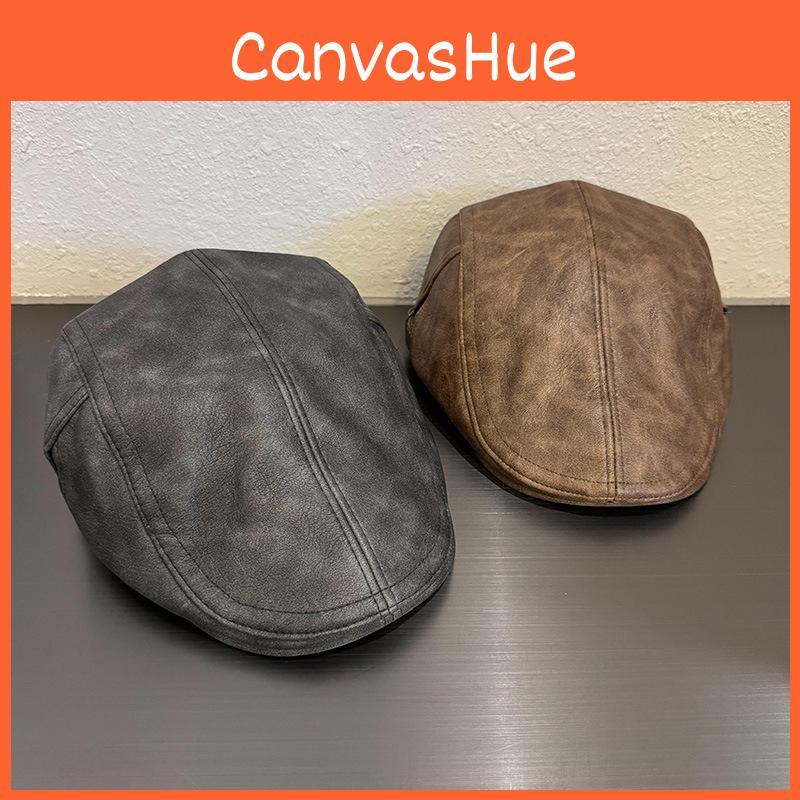 Retro Leather Beret Hat For Women With Sunshade And Short Brim For Fall And Winter