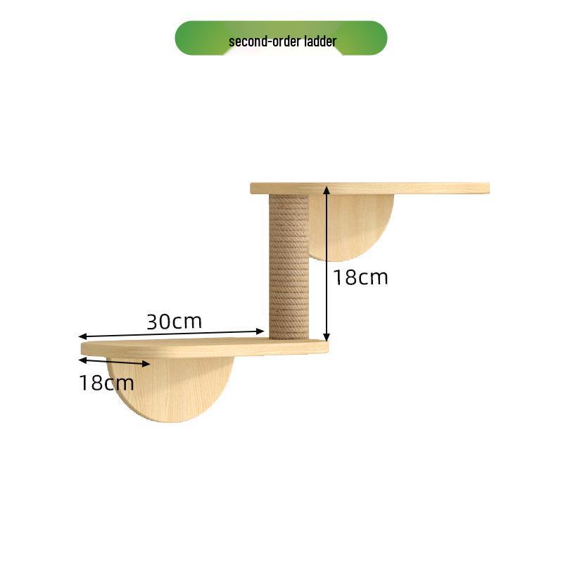 Wall-Mounted Solid Wood Cat Tree with Scratching Board and Jumping Platform