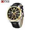 OFNS 3D Sun Dial Quartz Watch: Luminous, Waterproof, Multifunctional Men's Timepiece with Three-Eye, Six-Needle Design and Calendar.