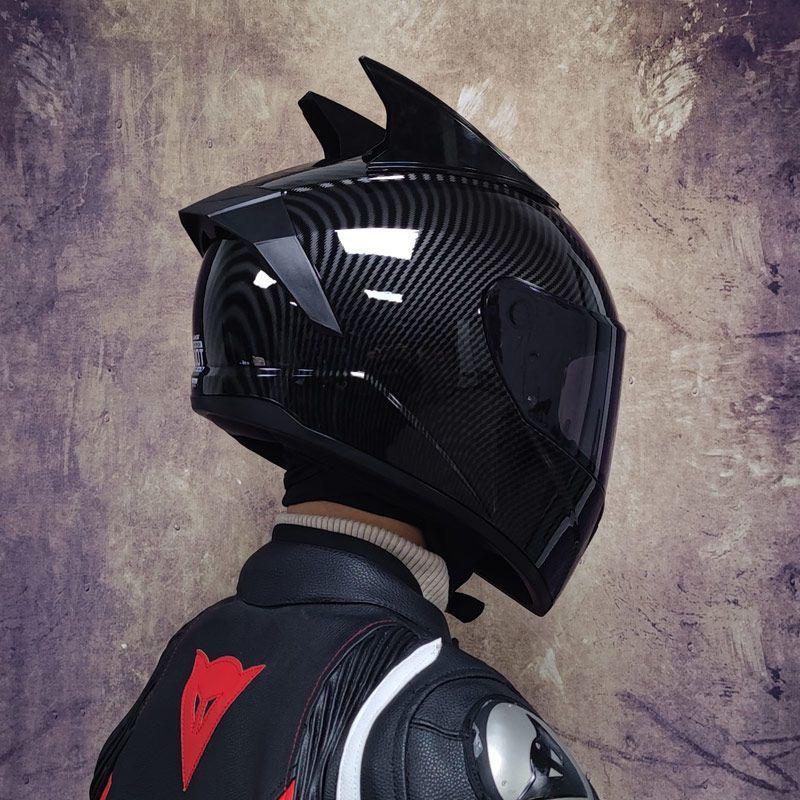 Certified Men's Bluetooth Full-Face Motorcycle Helmet with Trendy Horns for All Seasons.