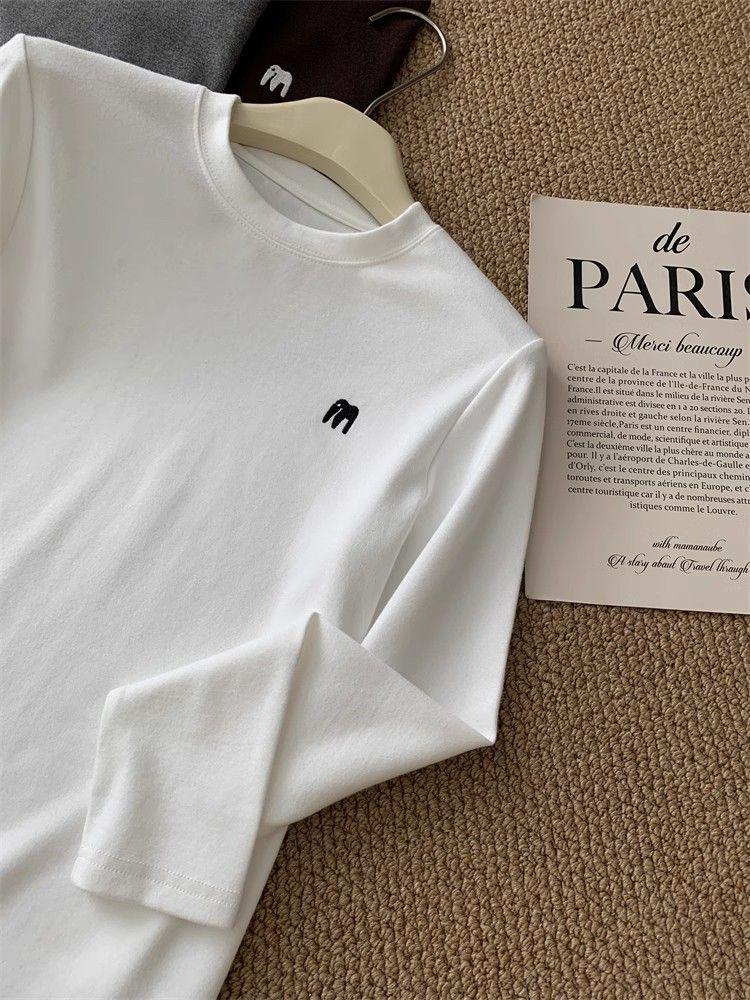 Korean-Style Embroidered Women's Thickened Long Sleeve T-Shirt