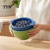 Fruit Vegetable Washer Ceramic Berry Washing Bowl with Drain Holes, Self Spinning Strainer Washer, Swirling Rinsing Colander for