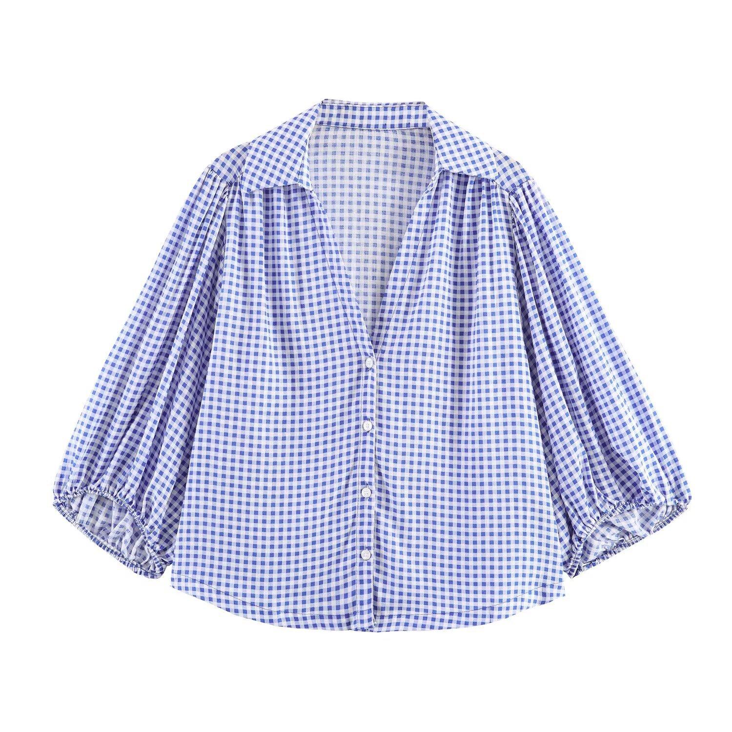 European and American style, new women s clothing, foreign style, bubble sleeve linen blend shirt 2081813 XS