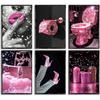 6Pcs Fashion Bathroom Canvas Wall Art Black and Pink Glam Glitter Tissue Funny Modern Women Painting Pictures Wall Decor Poster Print Artwork for