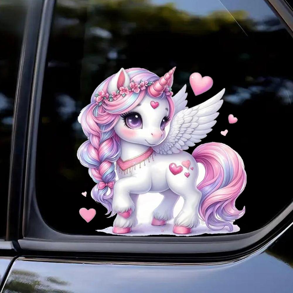 QT2336#15cm Pink Unicorn Waterproof Car Decorative Decal, Suitable for Cars, Laptops, Bumpers, Glass Window Sticker