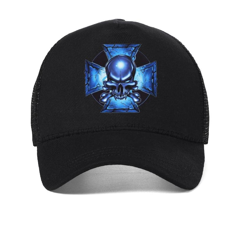 Malta Cross Skull Rider Baseball Cap Men Women's Adjustable Knights Templar Crusades Dad Hat Mesh Breathable Trucker Hat