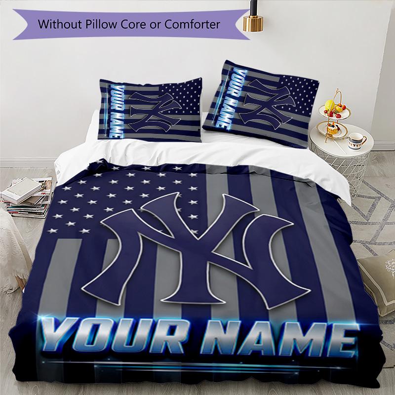 3pcs New York Yankees Cover Set - Personalized Name, HD Printed Bedding with 1 Cover and 2 Pillowcases - Perfect for Home Decor, Easy Care