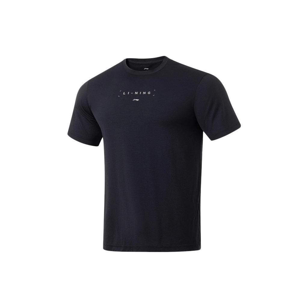 Li-Ning Fitness Series Letter Print Crew Neck Short Sleeve T-Shirt Men Tops Black ATST103-1