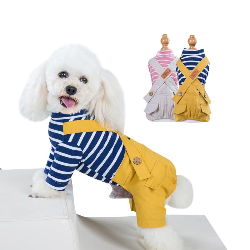Trendy Pet Clothes Striped Dog Overalls for Small Breeds Breathable Dog Jumpsuit Spring and Autumn Outfit
