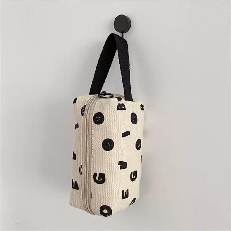 Simple Beige Letters Cosmetic Bag Fashion Handbag Travel Portable Toiletry Large Capacity Mountaineering Bag Christmas Gifts