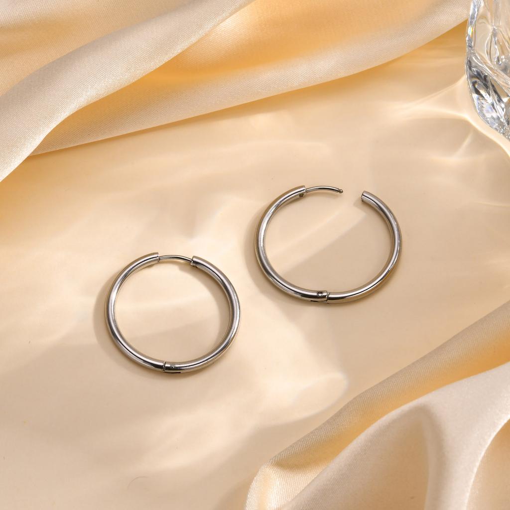 Women Girls Dainty 11mm/20mm/25mm/30mm Hoop Earrings, Chic Anti Allergy Simple Round Minimalist Stainless Steel Huggies Earring