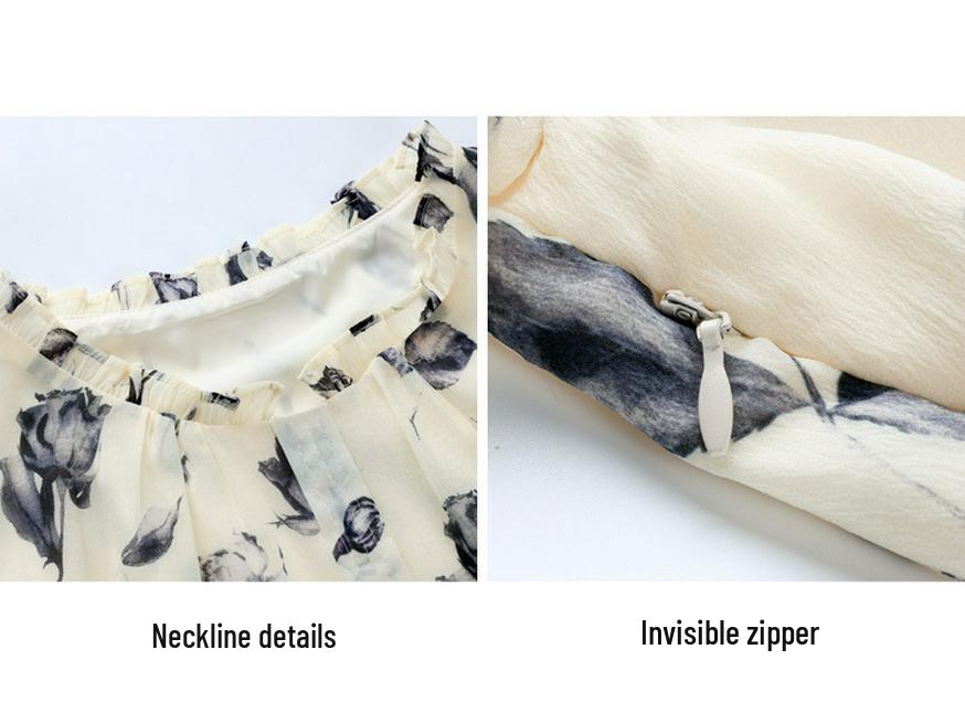 2026 Summer Silk Goddess Style Printed Short-Sleeve Loose Dress for Women