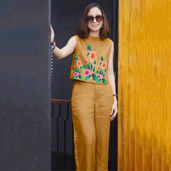 2 Pcs/Set Women Top Pants Set Flower Printing Elastic Waist Casual Sleeveless Loose Daily Wear Round Neck Plus Size Lady Vest