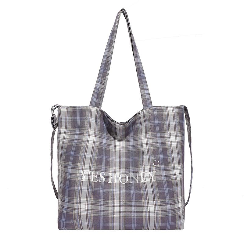 

Осень новая клетчатая на плечо кроссбоди портативная женская сумка литературный стиль большая вместимость простая сумка-тоут 34*12*37 фиолетовый