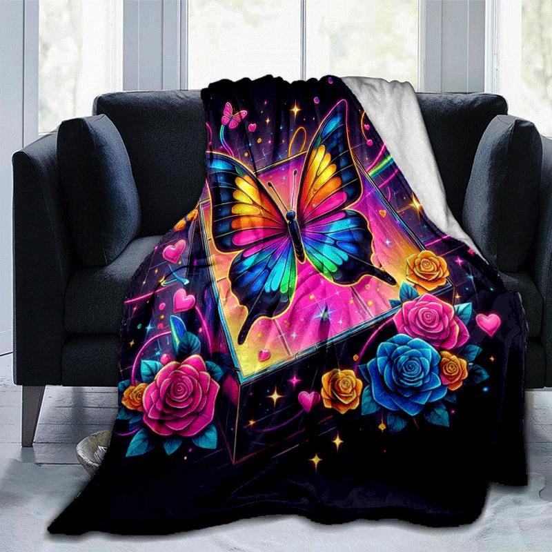 1pc Butterfly Printing Lightweight Flannel Blanket, Comfortable and Warm Blanket, for Camping Sofa Bed and Couch Office, in All Seasons