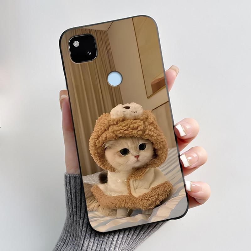 Coque Pour Google Pixel 4A 4 A 4G Noir Coque de Téléphone Esthétique Mignon Chat Dessin Animé Mince Souple TPU Silicone Arrière Pour Pixel4A Coquille