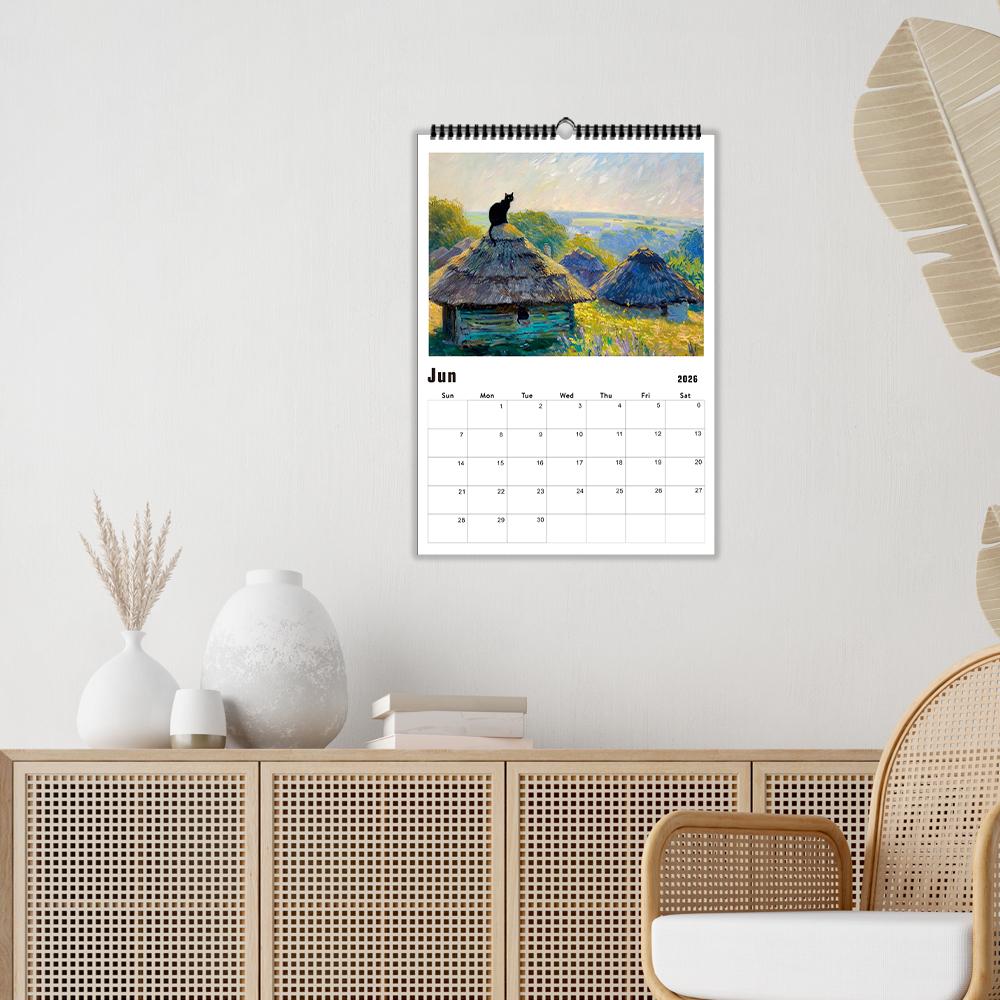 1 st, 2026 Kalender med kattema i Van Gogh-serien, 12 unika mönster, Väggkalender, Födelsedag, Jul, Nyårsgåva