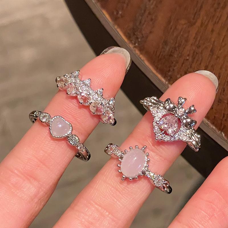 Pink Gemstone Girl Sweet Cool Wind Open Ring Niche Design High Sense Simple Fashion Personalized Ring