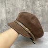 Vintage Belt Decoration Suede Newsboy Hat Painter Hat Women'S Versatile Face Ducktongue Octagonal Hat