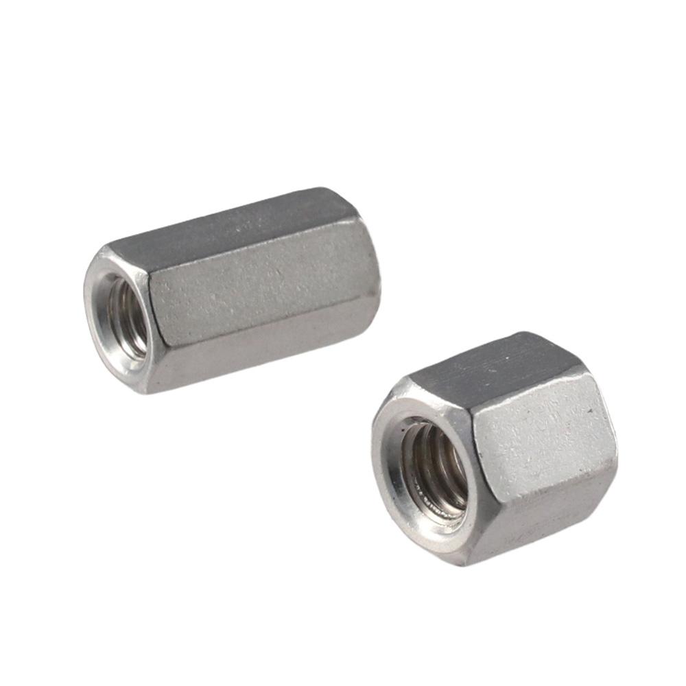 10Pcs Smooth M3 M4 M5 M6 Hex Coupling Nuts 304 Stainless Steel Silver Tone Hex Nuts Metric Size M5x10mm