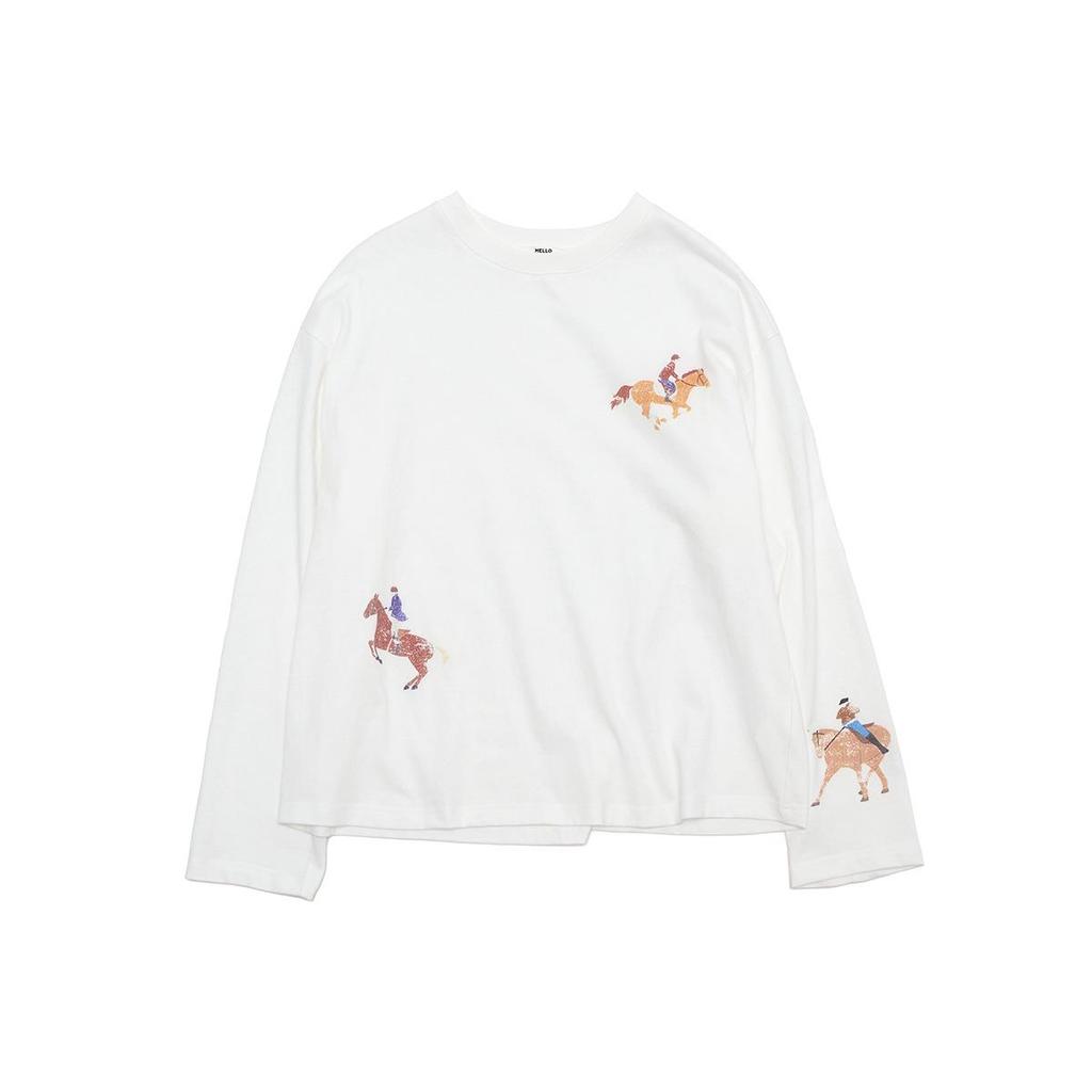 Dai He Early Spring Casual Color Block Horse Print Long Sleeve T-Shirt