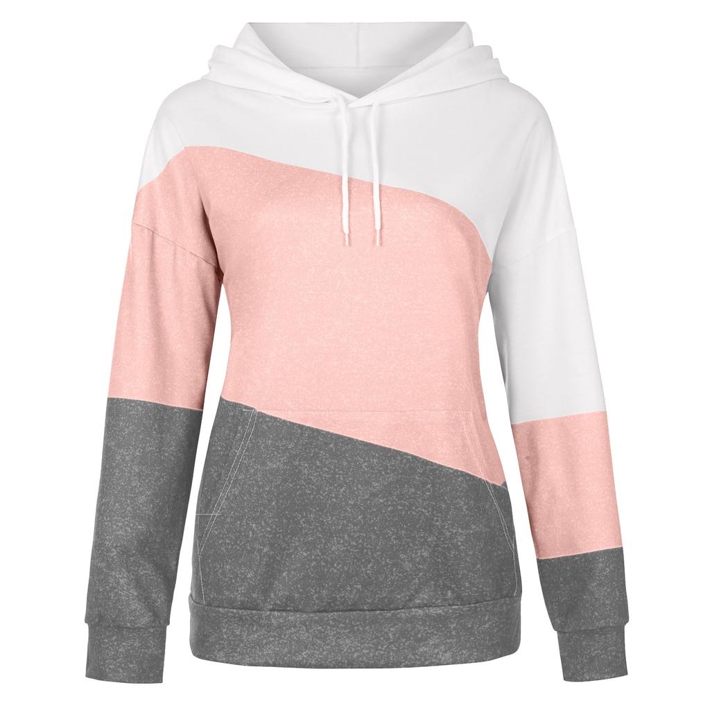Women's Casual O-Neck Contrast Color Long Sleeve Top Pullover Sweatshir