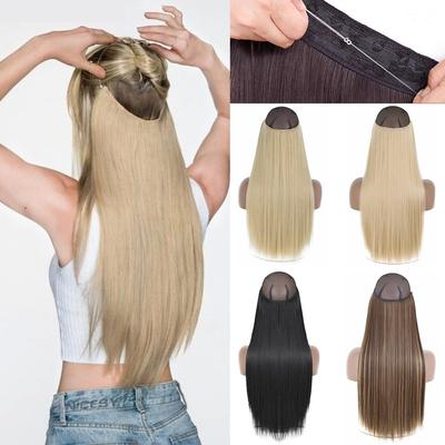 Synthetic Long Straight Invisible Wire Extensions Secret Transparent Fish Line Headband Hairpieces No Clip Fibre Hair Piece For Women