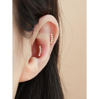 14K Curved Cubic Bar Piercing Earrings