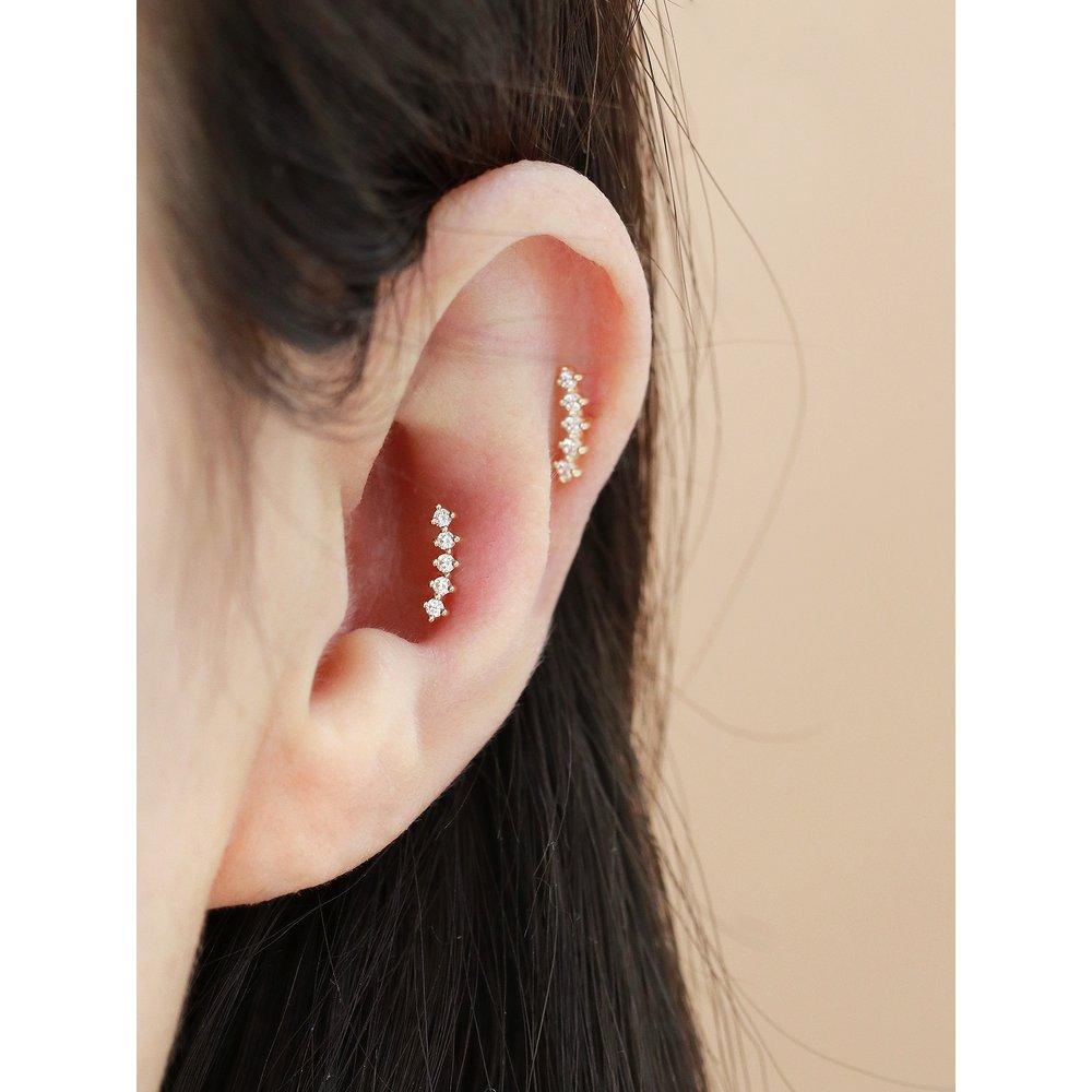 14K Curved Cubic Bar Piercing Earrings