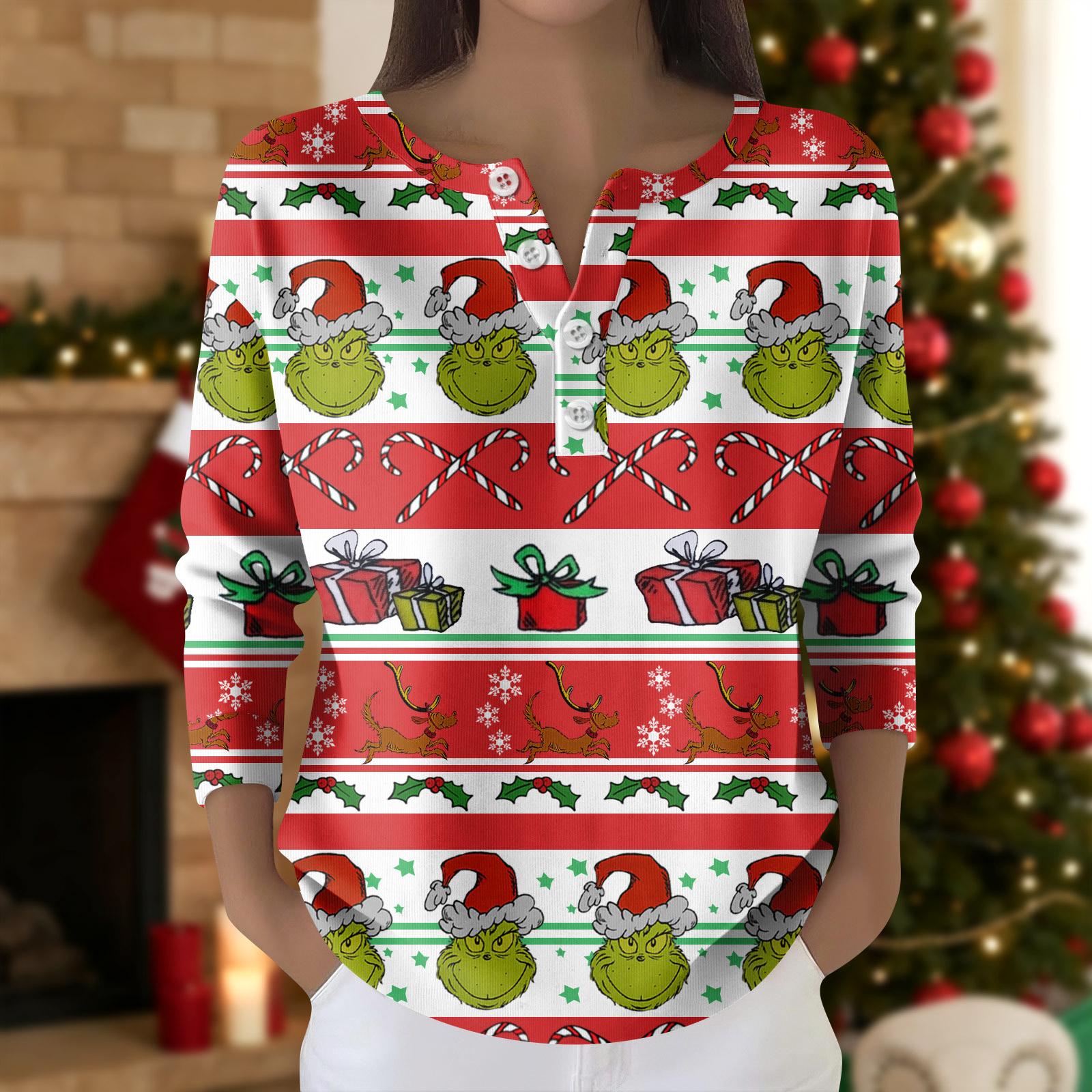 

Женская мода Топ с длинным рукавом и рождественским принтом в виде снежинок Элегантный повседневный топ XXL