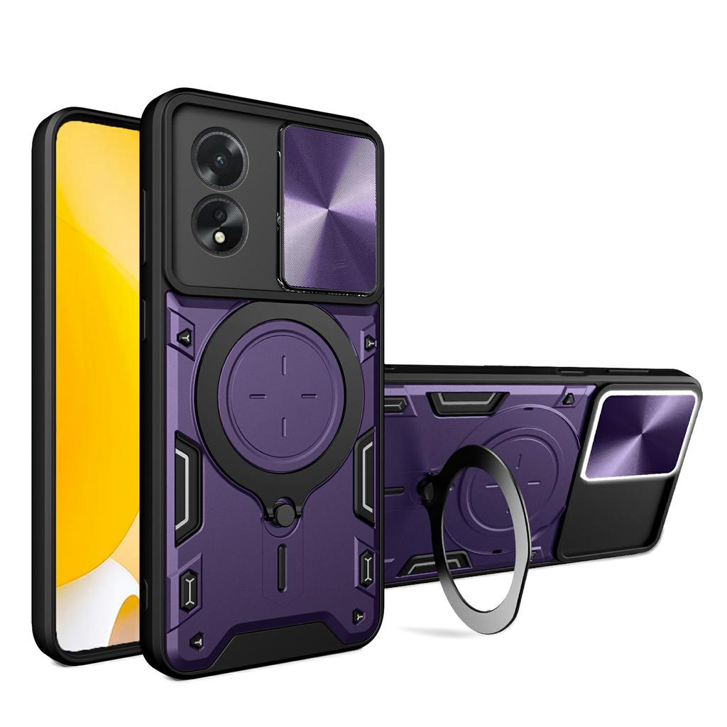 For Oppo A38 4G Kickstand Case Shockproof TPU+PC Phone Cover with Slide Lens Window