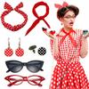 Retro 1950s Party Accessory Set with Eye Glasses, Polka Dot Headband and Earrings