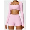 Women Tight‑Fit Yoga 2‑Piece Set, High‑Waist Quick‑Dry Long‑Sleeve Workout Outfit for Outdoor Running Fitness