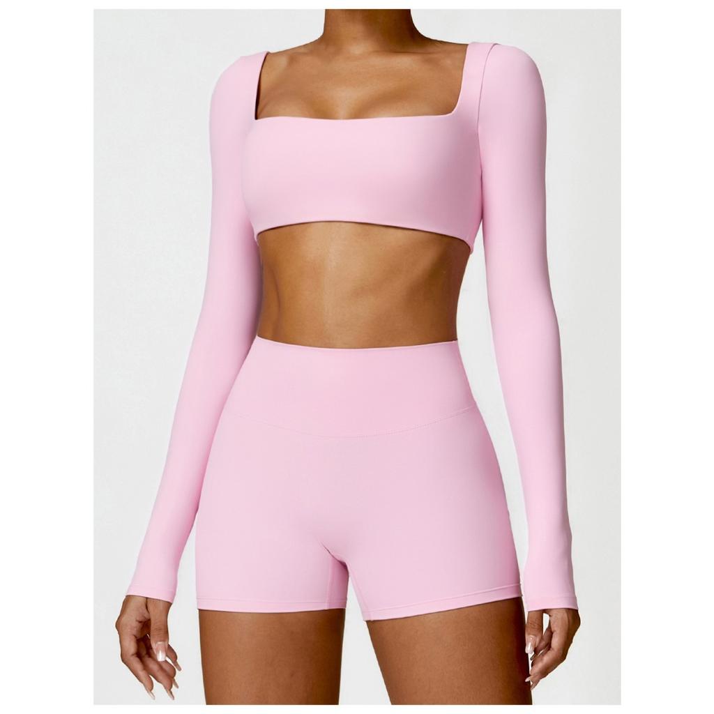 Women Tight‑Fit Yoga 2‑Piece Set, High‑Waist Quick‑Dry Long‑Sleeve Workout Outfit for Outdoor Running Fitness