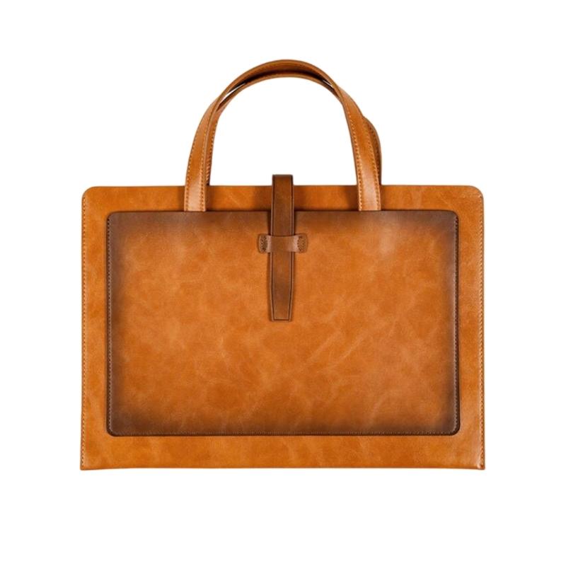 Handheld File Folder Leather Folder Document Storage Bag Leather Laptop Sleeve Leather Buckle Lock for Office Travel