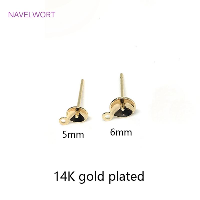

14K Gold Plated Cup Shape Earring Settings Ear Post Pin Findings Brass Metal Post Earring Fittings DIY Jewelry Making Accessory 5 mm - 20 pieces