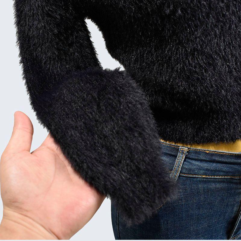 Autumn and Winter V-neck Short Long Sleeve Solid Knitted Faux Mink Velvet Pullover Top Women Clothes High Waist Bottoming Shirt