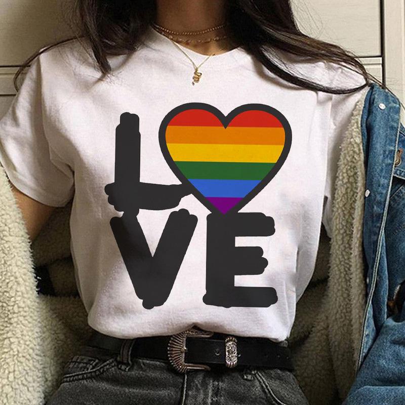 Women Casual T Shirt Womens Fashion Cute Love Print Harajuku Female Basic Short Sleeve T-Shirt White Simple Tshirts Tops Tshirt