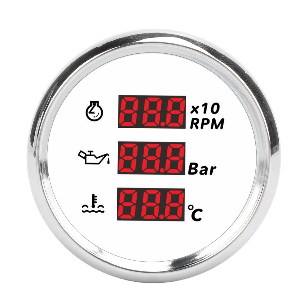 52mm Digital Oil Pressure Water Temp Gauge with Backlight 3 In 1 LED Display Tachometer for Boat Yacht RV Truck