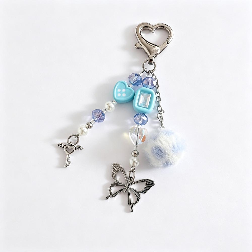 Handmade Beaded Keychain Pearl Heart Beaded Star Pendant Keychain DIY Charm Keychain For Backpack