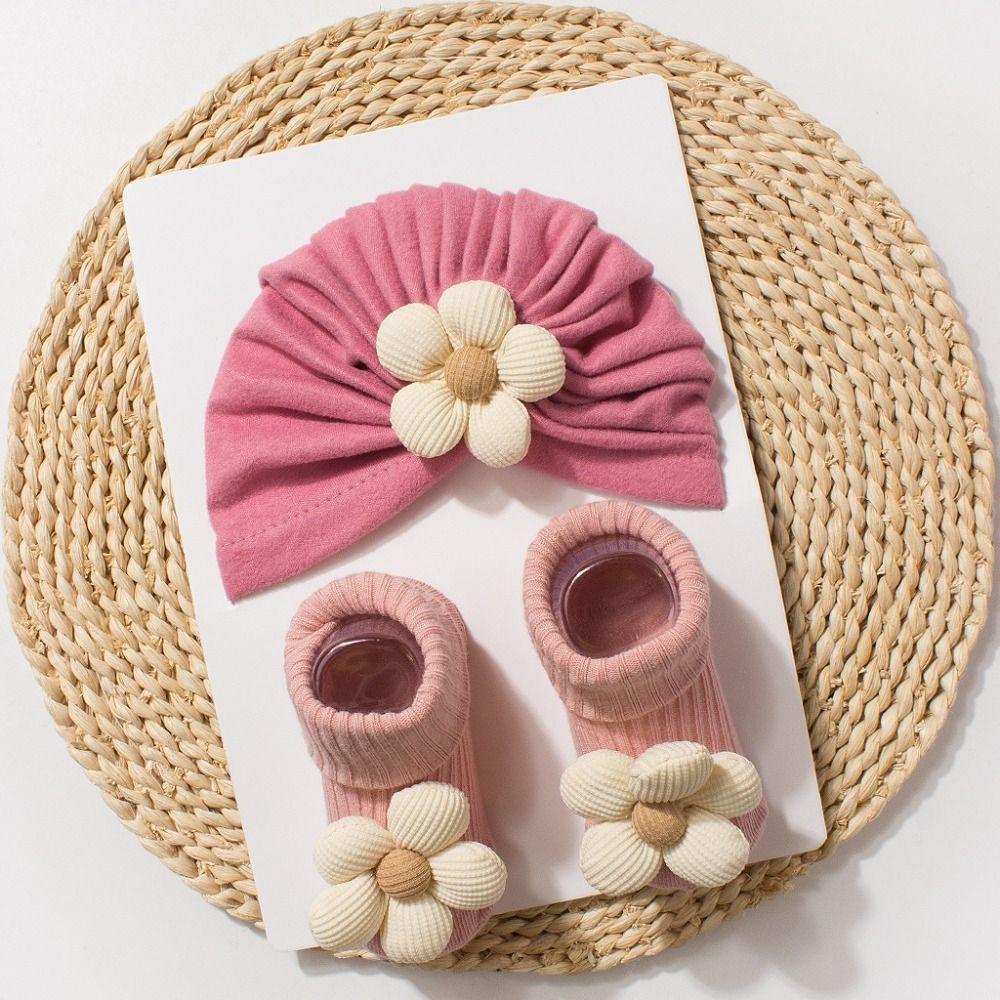 Comfortable Newborn Hat with Socks Sweet Big Flower Toddler Kids Turban  Photo Props