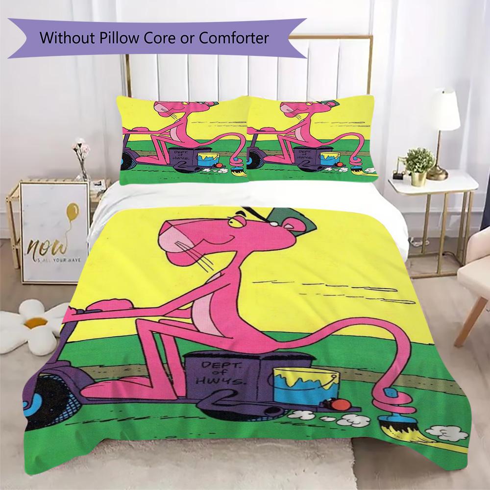 Pink Panther Pattern Bedding,Quilt Set Quilt Cover Pillowcase Home Birthday Gift (1*duvet Cover+2*pillowcase,without core)XSJT0917302