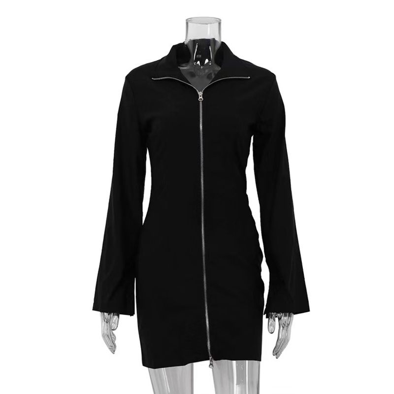 

Мода Ветер Новое поступление Мода Платье с длинными рукавами на молнии со стойкой Black L