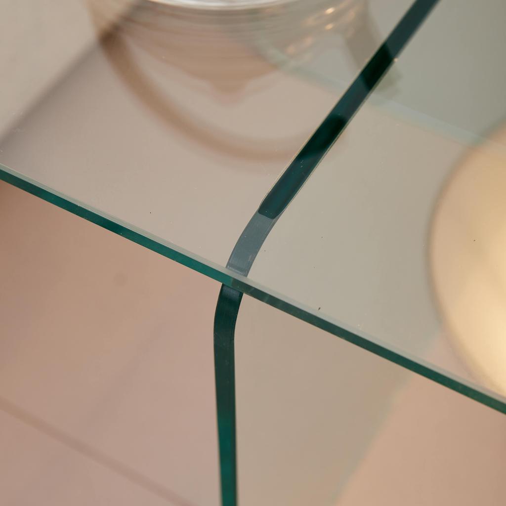 Tempered Clear Bent Glass SideTable, Transparent End Table, Sofa Table