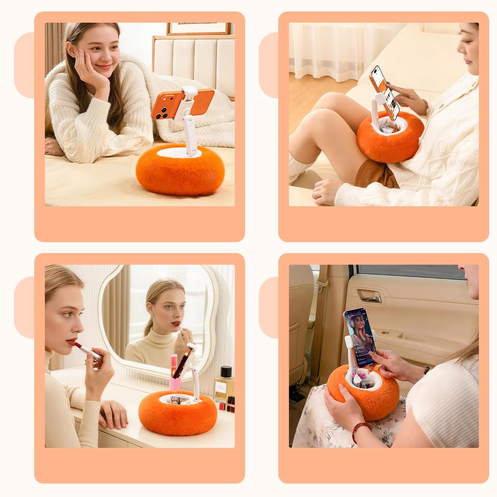 Oatsbasf Phone Pillow Stand Adjustable Phone Holder with Snack Bowl & Suction Cup Base Hands Free Phone Holder for Bed/Desk/Sofa