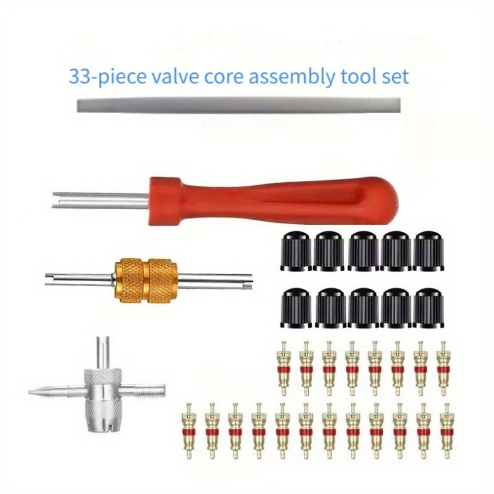 33Pcs Multi Function Tire Repair Tool Kit Universal Valve Core Remover Tool  Motorcycles