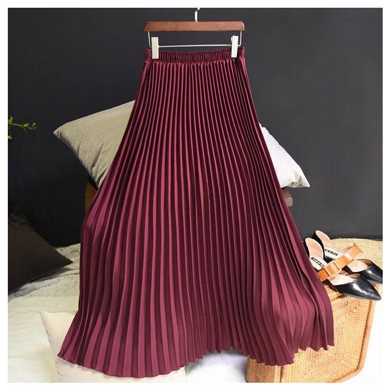Pleated Skirt with Elastic Waistband Pleated High Waist Half-Length Female Elastic Waist Skirt