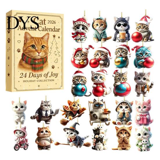 Reusable Holiday Decoration 24 Days Christmas Advent Calendar 2026, 2D Acrylic Reading Cats/Dogs/Forest Animals Surprise Unboxing Gift Ornament