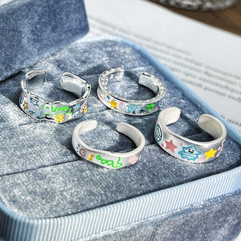 Dopamine childlike fun cartoon sweet cool graffiti painting high value opening ring female niche design sense light luxury ring